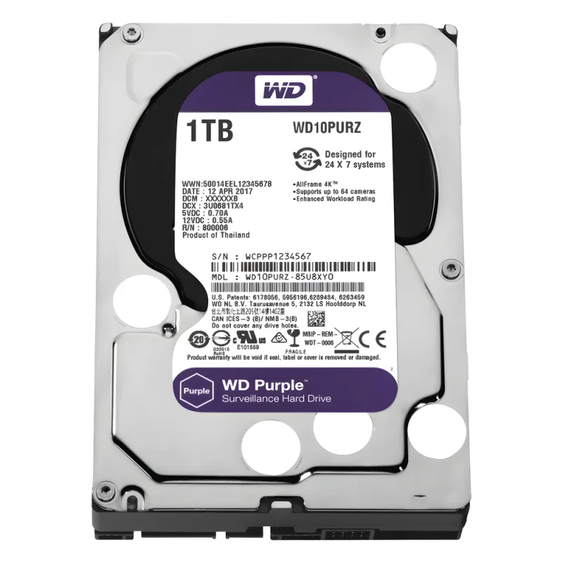 Disco Duro Purple de 1 TB / 5400 RPM / Optimizado para Soluciones de Videovigilancia / Uso 24-7 / 3 Años de Garantia