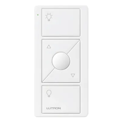 Control Pico inalámbrico de 3 botones con subir y bajar para iluminación, batería de 10 años, compatible con Caseta Wireless, RadioRA 2, Vive y GRAFIK Eye QS, color blanco