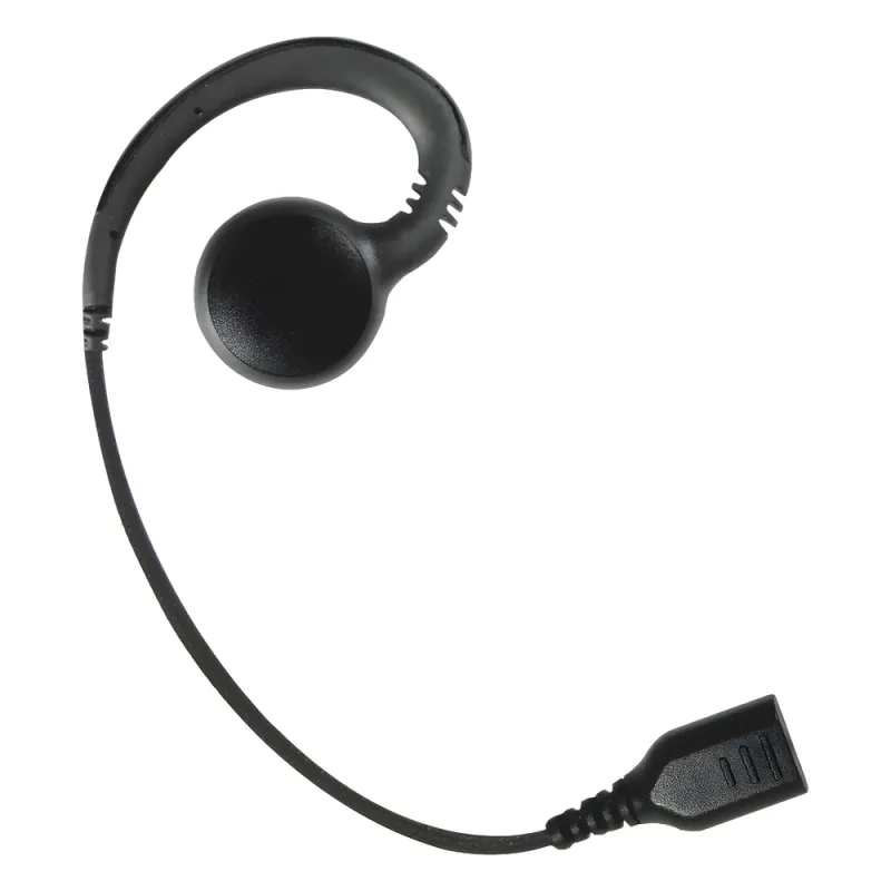 Auricular giratorio con gancho en forma de "G" con cable de fibra trenzada y conector SNAP. Requiere micrófono de solapa de 1 o 2 hilos de la Serie SNAP.