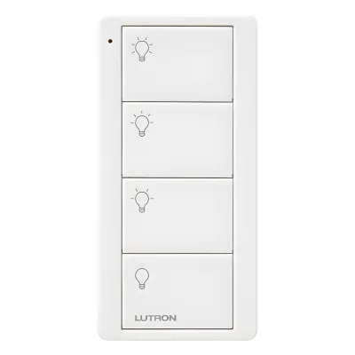 Control Pico inalámbrico de 4 botones para activar 3 escenas y apagado, con batería CR2032 de 10 años, compatible con Caséta Wireless, RadioRA 2, RA2 Select, RadioRA 3 y HomeWorks
