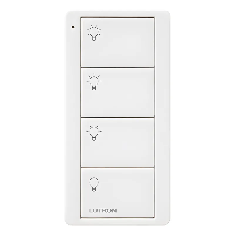 Control Pico inalámbrico de 4 botones para activar 3 escenas y apagado, con batería CR2032 de 10 años, compatible con Caséta Wireless, RadioRA 2, RA2 Select, RadioRA 3 y HomeWorks