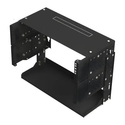 Rack Abierto de montaje en Pared, de 19in, 5 Unidades de rack, Profundidad Ajustable (8" a 12") con Charola de Uso Múltiple.