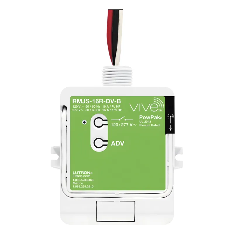 Módulo de relevador inalámbrico PowPak con Softswitch para cargas de iluminación de propósito general, 16 A, 120/277 V, Clear Connect RF, compatible con hub Vive