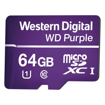 Memoria microSD de 64GB PURPLE, Especializada Para Videovigilancia, 10 VECES MAYOR DURACIÓN, 3 AÑOS DE GARANTIA