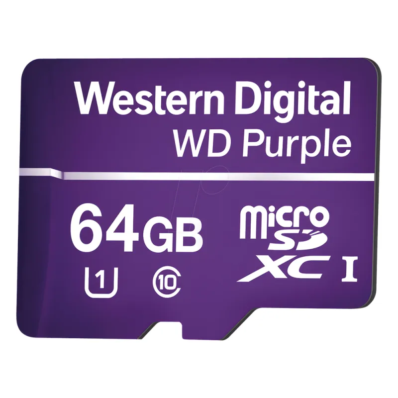 Memoria microSD de 64GB PURPLE, Especializada Para Videovigilancia, 10 VECES MAYOR DURACIÓN, 3 AÑOS DE GARANTIA
