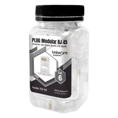 Bote con 100 Piezas de Plug Modular RJ45 Cat6 sin Blindaje, Chapado de Oro a 30 Micras para Durabilidad Extrema