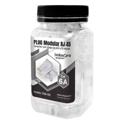 Bote con 100 Piezas de Plug Modular RJ45 Cat6A Chapado de Oro a 30 Micras para Durabilidad Extrema