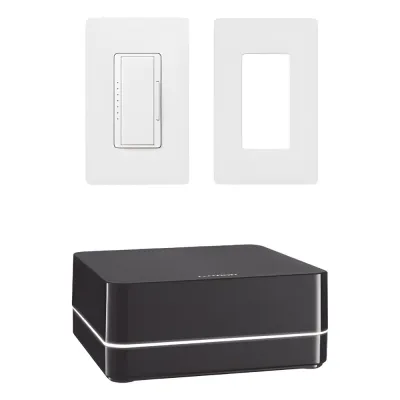 Kit de control de iluminación RA2 Select con repetidor principal, atenuador de 600 W (150 W LED) y placa Claro, control desde la app Lutron y asistentes de voz