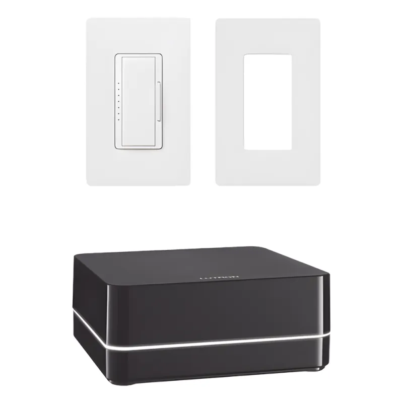 Kit de control de iluminación RA2 Select con repetidor principal, atenuador de 600 W (150 W LED) y placa Claro, control desde la app Lutron y asistentes de voz
