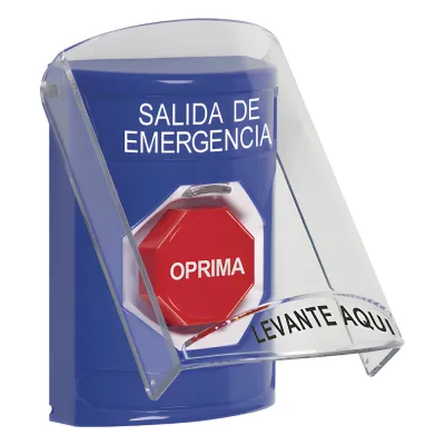 Botón de Salida de Emergencia, Texto en Español, Tapa Protectora de Policarbonato Súper Resistente, Restablecimiento con Llave