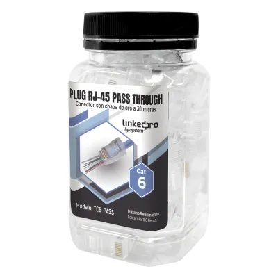 Bote con 100 Plugs Pass Through RJ45 Cat6 sin Blindaje, Chapado de Oro a 30 Micras para Durabilidad Extrema