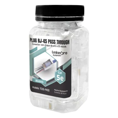 Bote con 100 Plugs Pass Through RJ45 Cat5e Blindado, Chapado de Oro a 30 Micras para Durabilidad Extrema