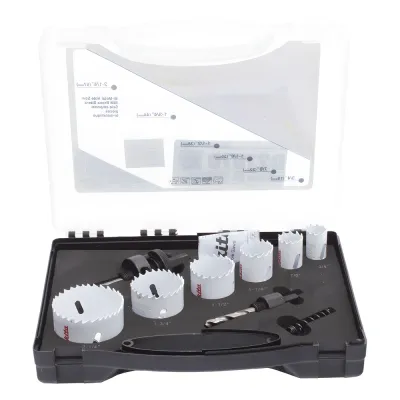 Kit de broca sierras (3/4 - 2 1/4 in) incluye 6 piezas de broca sierras, 2 adaptadores y resorte de expulsión.