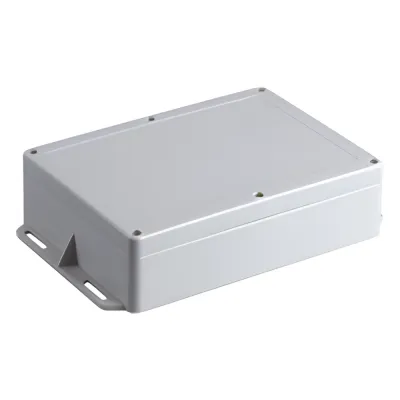 Gabinete Plástico para Exterior (IP65) de 160 x 220 x 100 mm Cierre por Tornillos Metálicos. Tiene Orejas para instalación a muro.