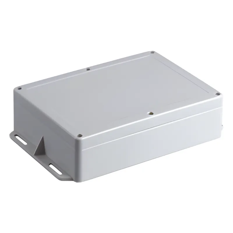 Gabinete Plástico para Exterior (IP65) de 160 x 220 x 100 mm Cierre por Tornillos Metálicos. Tiene Orejas para instalación a muro.