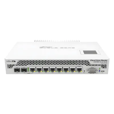 Cloud Core Router, CPU 9 Núcleos,7 Puertos Gigabit, 1 Combo TP/SFP, 1 puerto SFP+, 2 GB memoria y enfriamiento pasivo