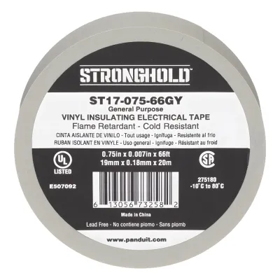 Cinta Eléctrica STRONGHOLD para Aislar, de PVC, Uso General Reparación y Mantenimiento, Grosor de 0.18mm (7 mil), Ancho de 19mm, y 20.12m de Largo, Color Gris