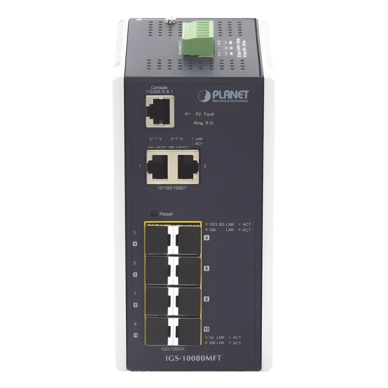Switch Industrial Administrable L2+, 8 Puertos 1G SFP, 2 Puertos TP Gigabit, (-40 ~75 grados C)