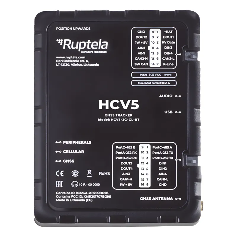 Localizador y Rastreador Vehicular GPS Avanzado / LTE Cat M1 (4G), 3G y 2G / Lectura de Computadora de Viaje en Vehículos Compatibles / CAN FMS, J1708 y J1939 / Sensores Bluetooth BLE 5.1 / RS232 y RS485 / Entradas Analógicas y RFID / Vehículos Ligeros