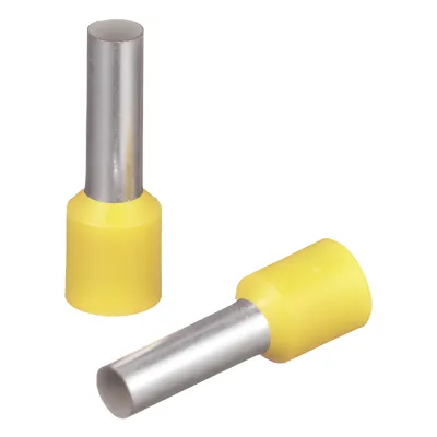 Ferrúl de cobre DIN Amarillo para Cable 10 AWG con largo 12 mm. Paquete de 100 Piezas