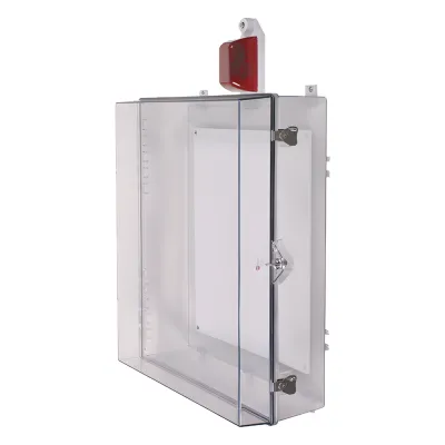 Gabinete Grande de Policarbonato Transparente Súper Resistente con Sirena/Estrobo y Cerradura con Llave