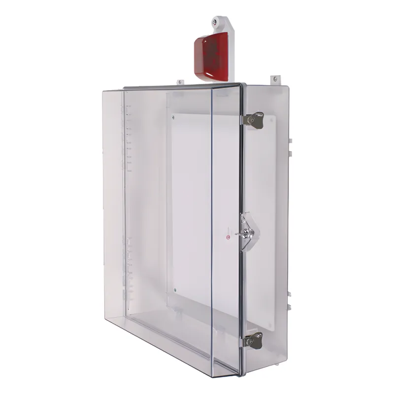 Gabinete Grande de Policarbonato Transparente Súper Resistente con Sirena/Estrobo y Cerradura con Llave