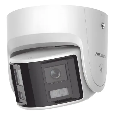 [FlexVu] [PROTECCIÓN ACTIVA] Turret IP Panorámica 4 Megapíxel / 2 Lentes 2.8 mm (180°) / Imagen a Color 24/7 (ColorVu) / PoE / WDR 130° / IP67 / ACUSENSE / Luz Estroboscópica y Alarma Audible / 30 mts Luz Blanca / Mic