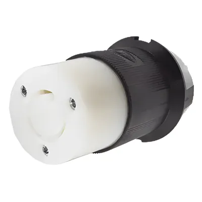 Conector Industrial con Bloqueo de Media Vuelta / 20 A 125 V CA / 2 Polos 3 Hilos / Nema L5-20R / Color Blanco y Negro.