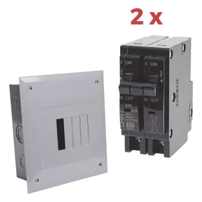 Kit Centro de Carga 4P para empotrar con 2 Interruptores Térmicos de 2 Polos, 20Amp 120/240Vca 10kA.