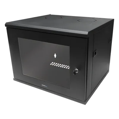 Gabinete de Montaje en Pared, Con Puerta de Cristal, de 19in, 6UR, Color Negro