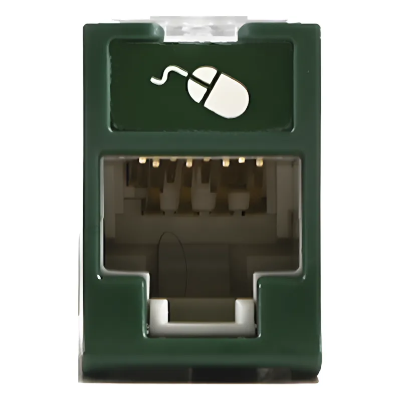 Jack UltraMAX Cat5e, UTP, Montaje Híbrido en Placa de Pared (Plano y Angulado), Color Verde, Punch Down