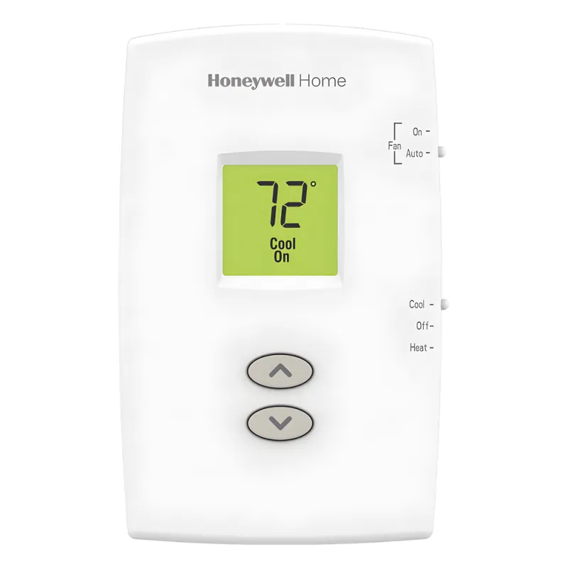 Termostato no programable vertical de 1 etapa calor/frío para sistemas convencionales (gas, aceite, eléctrico) y calefacción por agua caliente, vapor o 750 mV, serie Pro 1000