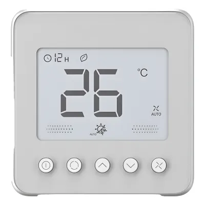 Termostato digital para fan coil de 2/4 tuberías, 110 VCA, ventilador de 3 velocidades, control on/off de válvula