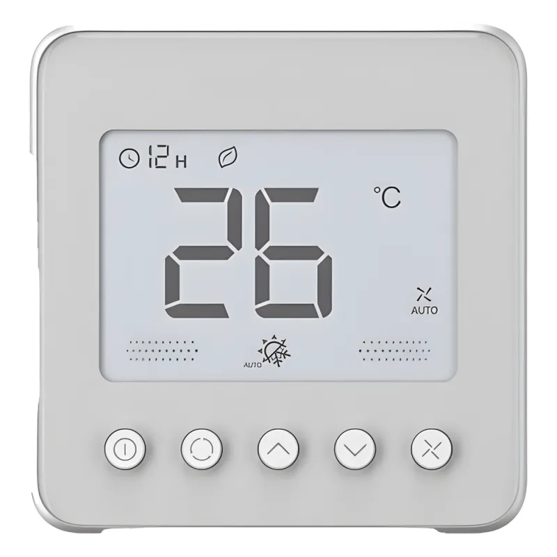 Termostato digital para fan coil de 2/4 tuberías, 110 VCA, ventilador de 3 velocidades, control on/off de válvula