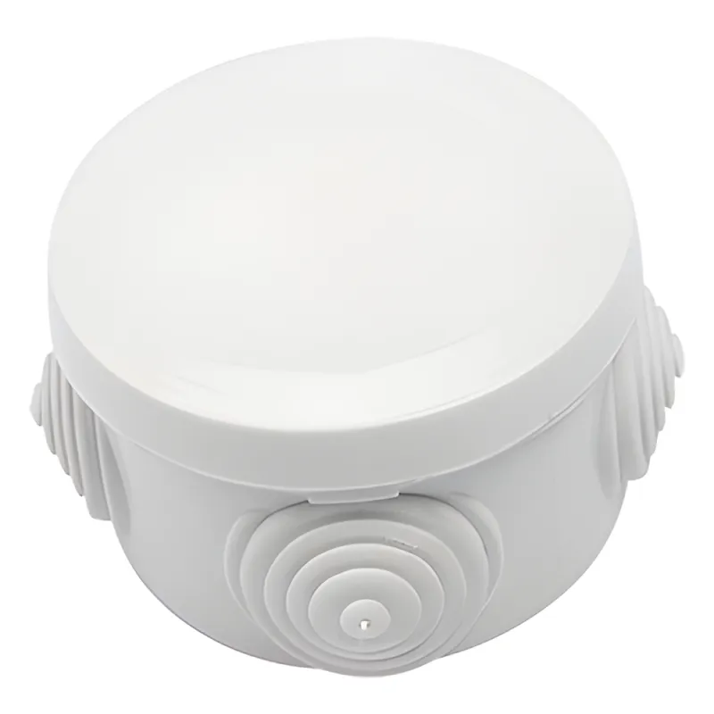 Caja Derivación-Conexión de Plástico Circular con 4 Glándulas de Goma (70 diámetro X 48 alto mm). Para Instalaciones Comerciales, Residenciales e Industriales. Cerrado a Presión.