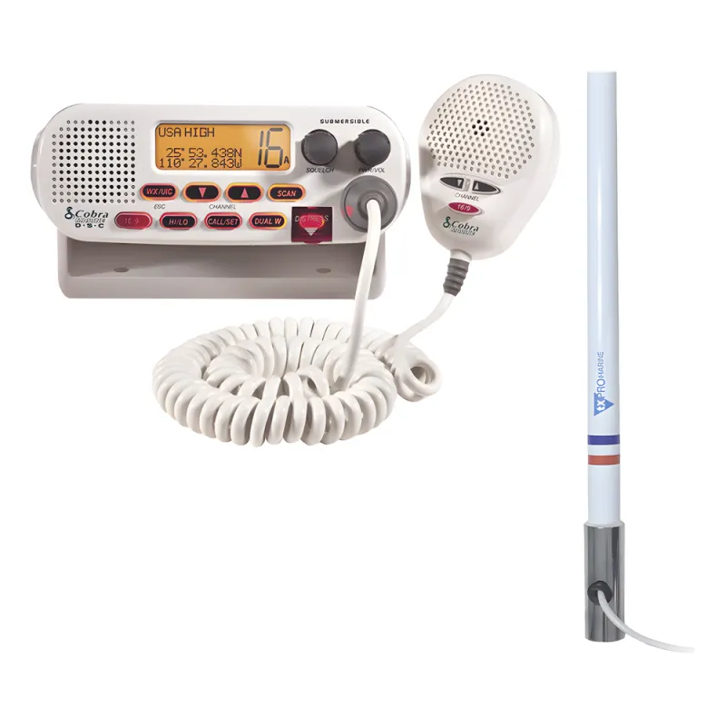 Kit de radio MRF45D | mas antena marina TX-5101-SYS fabricada en fibra de vidrio con base roscable de acero inoxidable