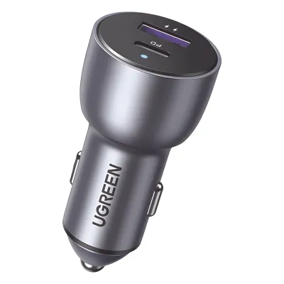Cargador de Auto 52.5W | Puerto USB-A y USB-C | Carga Rápida | Compatible con Vehículos de 12 y 24 VCD | PD3.0 + QC3.0 | Chip Inteligente | Diseño Compacto Mayor Eficiencia Energética | Caja de Aluminio