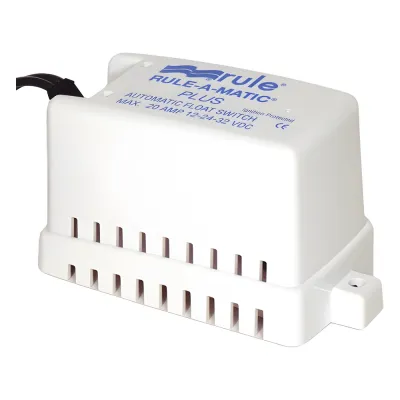 Interruptor de Flotador Marino Rule-A-Matic Plus / Control Automático de Bombas de Achique / Corriente Máxima 20 A / Cubierta Protectora Contra Residuos / Probado a 1,000,000 de Ciclos / Cable Eléctrico Grado Marino