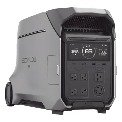 Estación de Energía Portátil DELTA PRO3 / 4096Wh Litio LFP / 5 AC 4000W (8000W Pico) / 2 USB-C 100W / Capacidad para Aumentar Respaldo / Cargador de Coche 10A a 12.6V / Conectividad WiFi y Bluetooth (App) / Carga Solar 2600W Max. (2 P