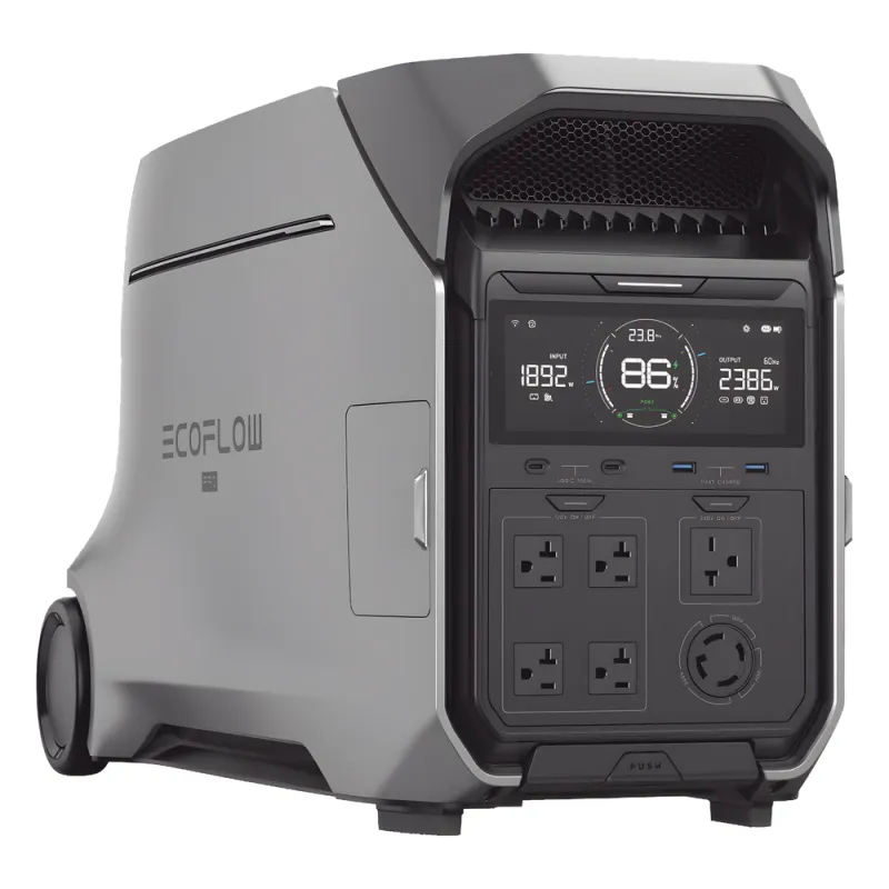 Estación de Energía Portátil DELTA PRO3 / 4096Wh Litio LFP / 5 AC 4000W (8000W Pico) / 2 USB-C 100W / Capacidad para Aumentar Respaldo / Cargador de Coche 10A a 12.6V / Conectividad WiFi y Bluetooth (App) / Carga Solar 2600W Max. (2 P