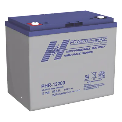 Batería 12V, 58AH, Para Respaldo, Serie PHR, Tecnologías AGM/VRLA, 5 Años Vida Útil, Terminales M6, Reconocida UL