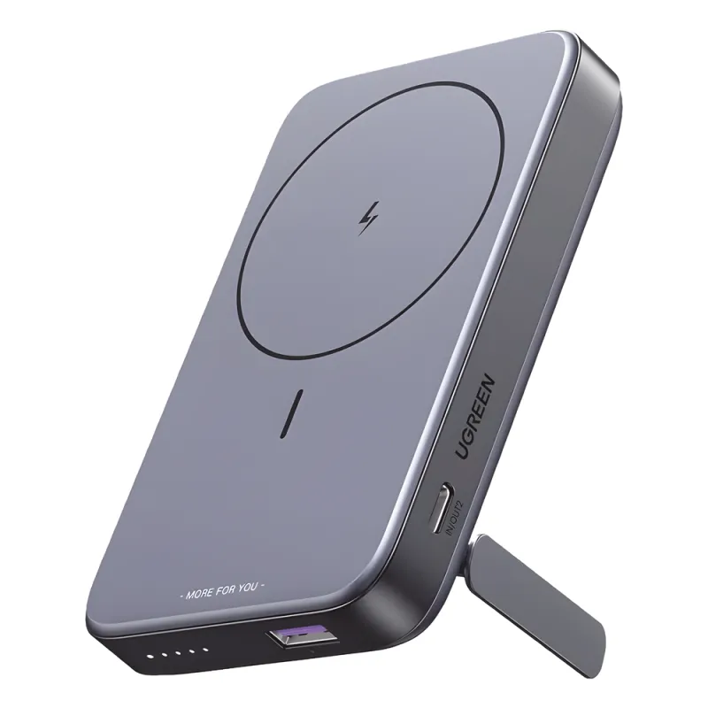 Power Bank MagSafe de 10000mAh NEXODE | 20W | 1 USB-C | 1 USB-A | Carga Rápida bidireccional | Soporta modo Standby | Soporte Plegable | Ultra Delgado | Ultra ligero | Compatible con iPhone 15/14/13/12 | Color Gris.