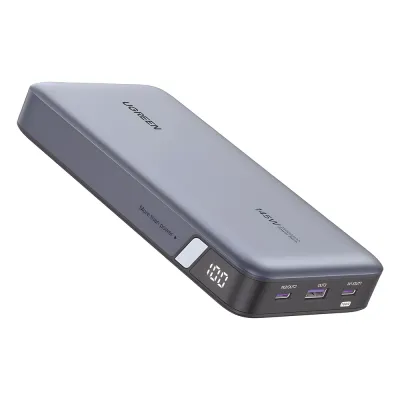 Power Bank de 25000mAh | 3 Salidas 145W Max. | USB-A + 2 USB-C | PD 3.0, QC3.0 | FCP | SCP | Pantalla Inteligente | Carcasa Ignifuga | Color Gris | Incluye Cable USB de 50cm | Carga tu Laptop de Manera Segura.