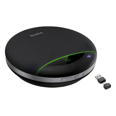Yealink SP96, altavoz portátil con micrófono integrado, Bluetooth 5.3 con adaptador USB-C/A, alcance de captación de voz de 5 m, 26 horas de conversación, cancelación de ruido con IA.
