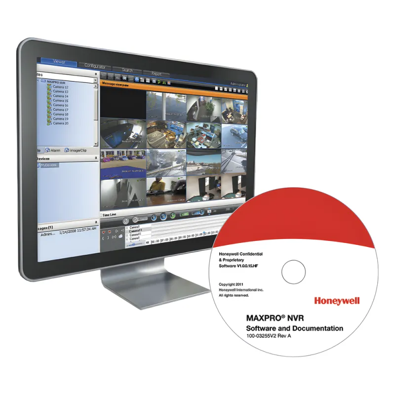 Software NVR para videovigilancia IP con licencia base de 4 canales, compatible con cámaras Honeywell y de terceros