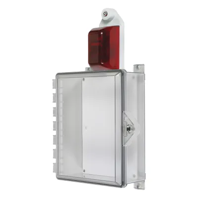 Gabinete Pequeño de Policarbonato Transparente Súper Resistente con Sirena/Estrobo y Cerradura Manual