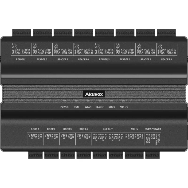Controlador de Acceso 4 Puertas / Linux / 100,000 Usuarios y 500,000 Tarjetas / 200,000 Registros / RS485 Wiegand OSDP / TCP-IP / PoE IEEE802.3at / WiFi 2.4GHz y 5GHz / LTE Opcional / 8 Relés / 8 Puertos Wiegand-RS485 / 12 Entradas / 8 Salidas / Mo