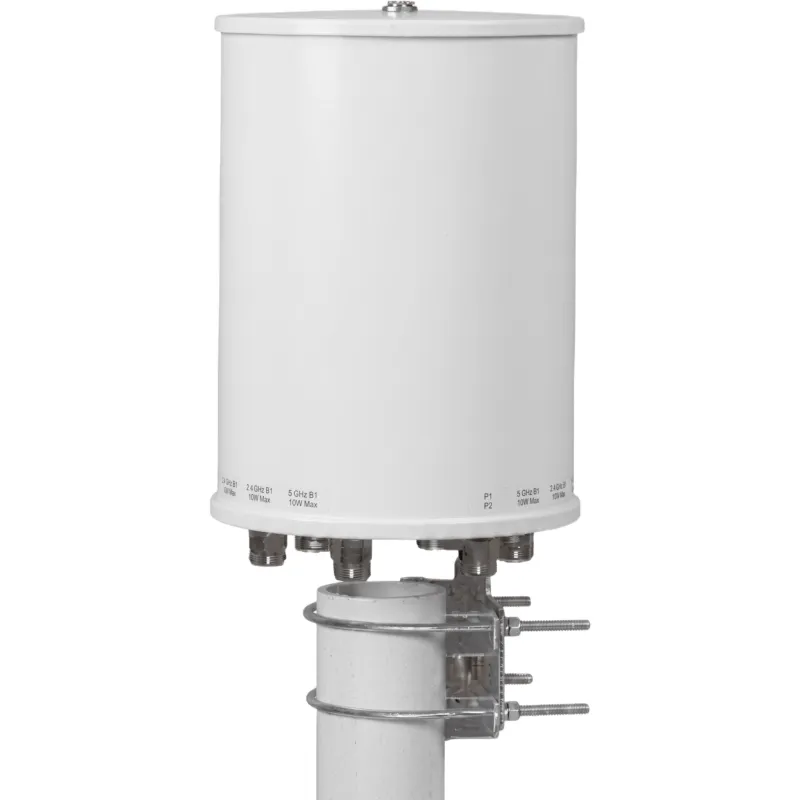 Antena Omnidireccional Doble Banda 8 dBi / Conector 4 x N Hembra / Frecuencia 2400-2500 MHz y 5150-5850 MHz / Polarización Vertical / Ganancia 8 dBi / Ancho de Haz Horizontal 360° / Ancho de Haz Vertical 17° / VSWR 1.5 Máx / Impedanc