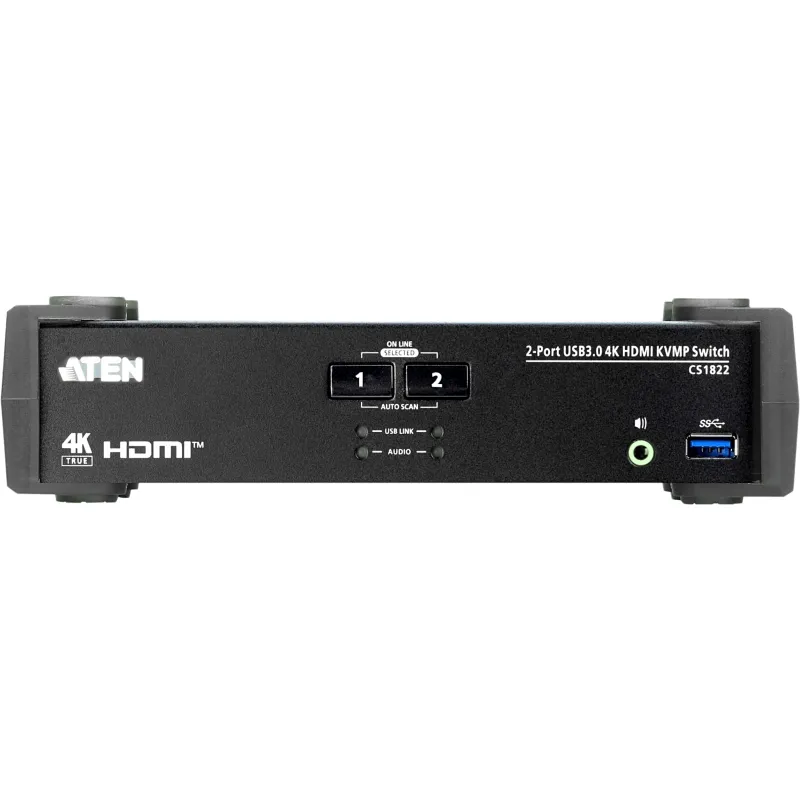 Conmutador KVMP 2 Puertos | HDMI 4K DCI 60Hz | USB 3.1 Gen 1 5 Gbps | Video DynaSync™ | Audio Mixer Mode | RS-232 | Firmware Actualizable
