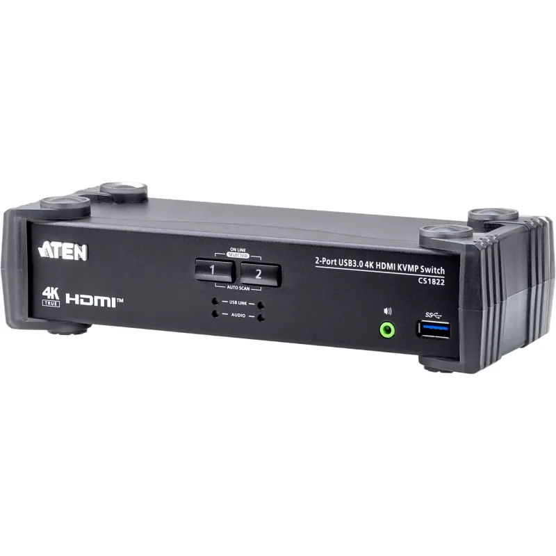 Conmutador KVMP 2 Puertos | HDMI 4K DCI 60Hz | USB 3.1 Gen 1 5 Gbps | Video DynaSync™ | Audio Mixer Mode | RS-232 | Firmware Actualizable